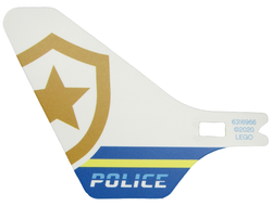 Plastic Tail for Flying Helicopter with POLICE and Partial Police Gold Star Badge Logo Pattern on Both Sides, White (69608 / 6316966)