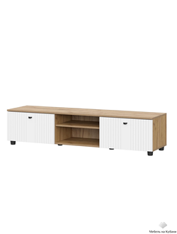 Милан Тумба для телевидеоаппаратуры со створками и нишей Дуб Золотой/Белый матовый