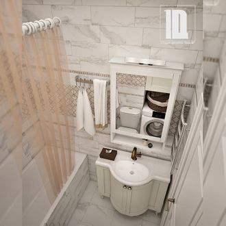 Ванная комната  в дизайн-проекте "Для мамы и ее двух принцесс" в ЖК на улице Голенева г Сочи
