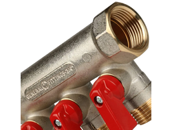 Коллектор распределительный STOUT с шаровыми кранами 3/4", 2 отвода 1/2" (красные ручки) (Арт. SMB 6