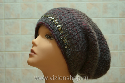 Двусторонняя шапка чулок женская  Vizio Италия 5872 серо - бордовая