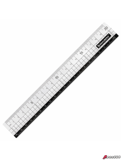 Линейка пластик 20 см BRAUBERG, прозрачная, черно-белая печать, европодвес. 210742