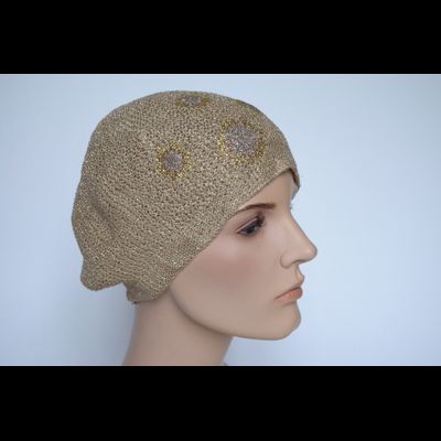 Демисезонный берет вязаный женский Vizio Италия 6607 золото с украшениями