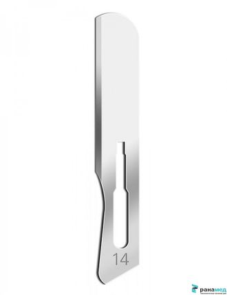 Лезвие для скальпеля канцелярского, макетного ножа, не стерильное №14, Хуаюин Медикал Инструментс Ко., Лтд, Китай серповидный, углеродистая сталь, 100 шт.в уп.