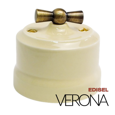 керамический ретро выключатель 2 клавишный слновая кость Verona с бронзовой ручкой