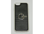 Защитная крышка силиконовая iPhone 6/6S черная, под кожу, с кольцом-держателем