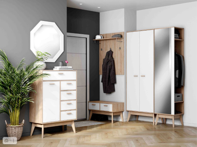 Калгари прихожая Комод высокий 805х390х1190 дуб натуральный светлый / белый матовый