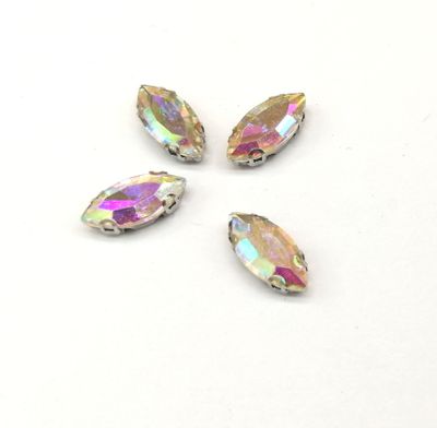 Стразы стеклянные пришивные в цапах, 7*15 мм цвет AB