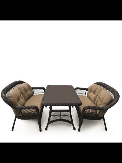 Обеденный комплект с диванами T130Br/LV520-1 Brown/Beige из искусственного ротанга