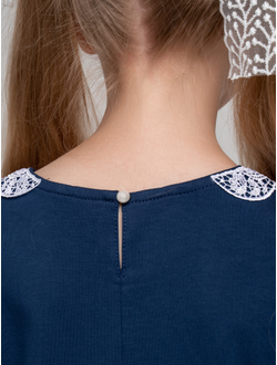 Платье синее с кружевным воротником