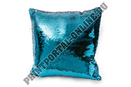 ПОДУШКА ХАМЕЛЕОН ИЗ ПАЙЕТОК ГОЛУБОГО ЦВЕТА С ВАШЕЙ ФОТОГРАФИЕЙ С ДОСТАВКОЙ ПО РОССИИ