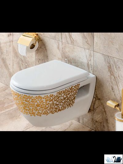 Унитаз CREAVIT Terra TP325-11CB00E-CA00 с декором золото Цветы, подвесной