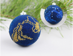 Ёлочный шар "Зодиак" - 6см - Набор для вязания крючком с бисером от Ирины Рудевич - ВОДОЛЕЙ (СИНИЙ)