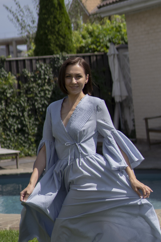 Будуарное платье-халат (голубое)