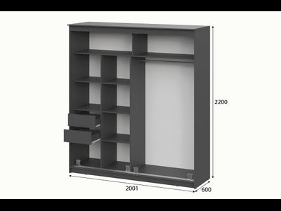 Шкаф-купе №25 (2,0) Блэк ЛАЙТ (Графит серый/Лакобель/Черный матовый), ш2001хв2200хг600