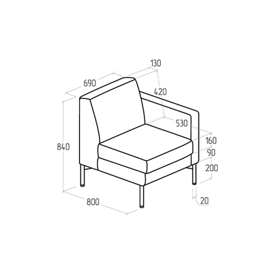 Модуль Everprof Gamma с подлокотником одноместный левый Экокожа Черный