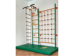 Пристенный ПЛЮС (регулируемый по высоте турник) с сеткой для лазания  (В комплекте с кольцами)