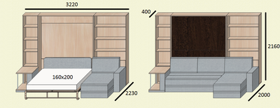 Шкаф-кровать с угловым диваном и столиком "Консул" 160х200 (модификация 1)