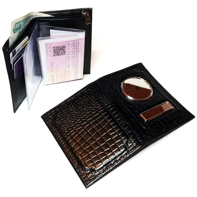 ОБЛОЖКА 4в1, АВТОДОКУМЕНТЫ + ОТДЕЛ ДЛЯ КУПЮР+КОШЕЛЕК НА МОЛНИИ + ОТДЕЛЫ ДЛЯ КАРТ И ВИЗИТОК. КРОКОДИЛ. Цвет: Чёрный С ЧЁРНОЙ ПРОШИВКОЙ