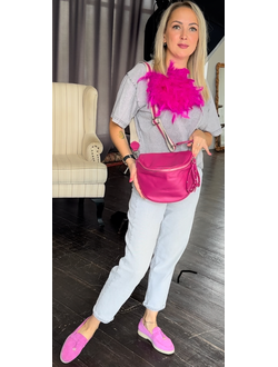 Женская кросс боди сумка из натуральной кожи Vera Pelle от M&Marie цвет фуксия 025866