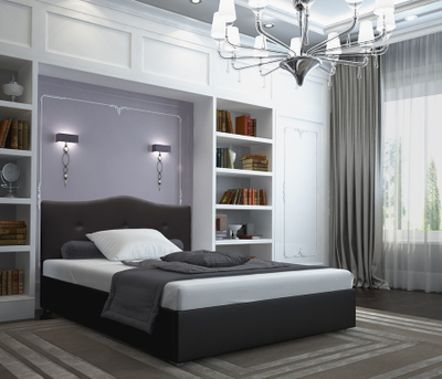 Кровать  двуспальная, MyCloud Мадлен с подъемным механизмом, бельевым ящиком, мягкое изголовье, фигурная спинка