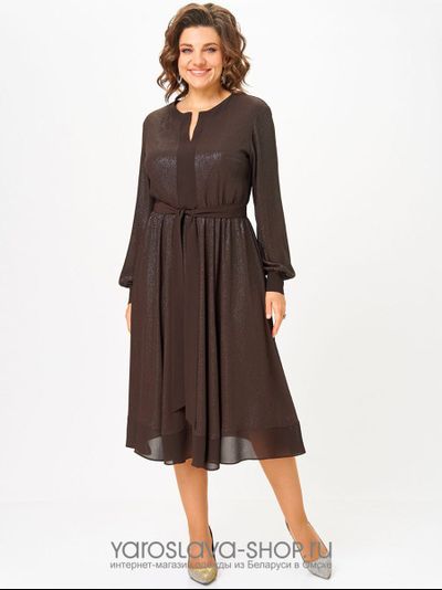 Модель:2909.Женское нарядное шифоновое платье в коричневом цвете