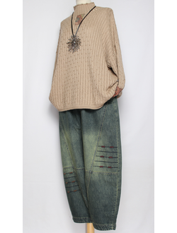 Джинсы "Цветные пунктиры" жёлто-голубые р.48-54