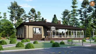 Одноэтажный дом с застекленной верандой. Проект №135