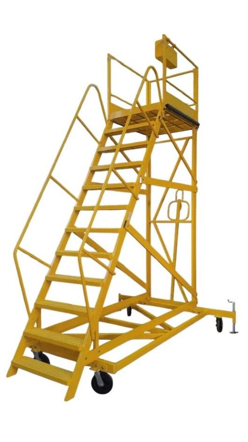 Стремянка СТУ-3000 для обслуживания летательных аппаратов. Высота до площадки 3 метра, на 4 колесах 