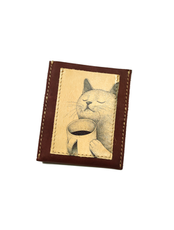 Холдер для автодокументов с принтом "Котик с чашкой"