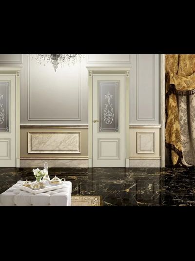 PORTE RICHI (Беларусь). ВЕРНИСАЖ, МОДЕЛЬ ЛШ40, ШПОН ЯСЕНЯ + ЭМАЛЬ БЕЛАЯ. ВИТРАЖ С ПЕСКОСТРУЙНЫМ РИСУНКОМ