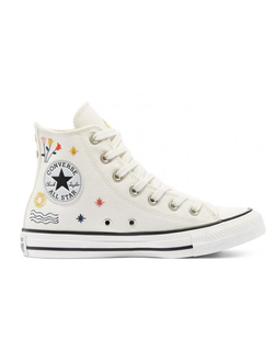 Кеды Converse All Star белые высокие с вышивкой