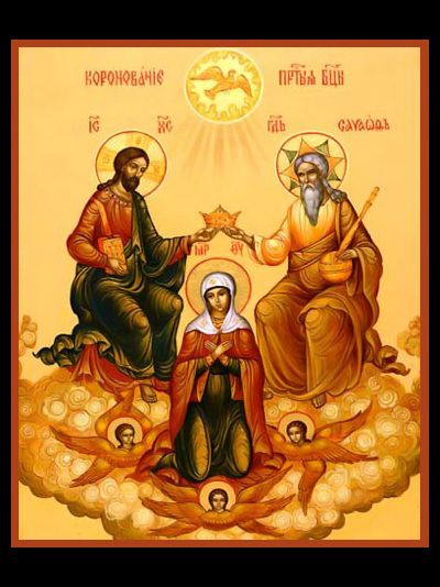 Коронование Пресвятой Богородицы. Рукописная икона.