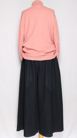 ЮБКА-БРЮКИ  джинсовая "Цветы розовые " синяя р.50-58