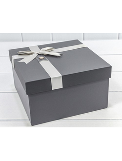 Коробка подарочная с лентой и бантом (серая), 17*17*9,3см