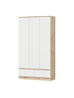 Брауни шкаф трехстворчатый (с ящиками) Дуб Делано/Белый