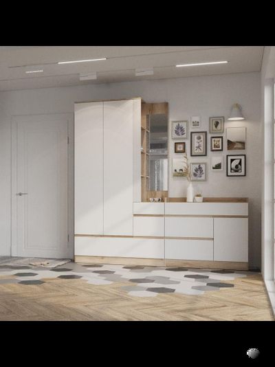 Брауни Вешалка с зеркалом Дуб Делано/Белый