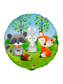 Шар фольгированный с гелием круг "Лесные зверята" 45см