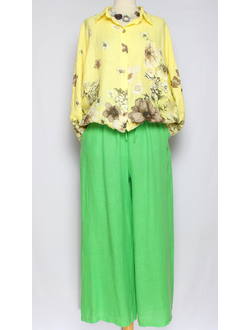 Брюки Бохо "Лён на кулиске" салатные р.46-54