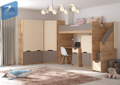 Кровать-чердак КР-001 РИЧ Миндаль/Глиняный серый (Стиль