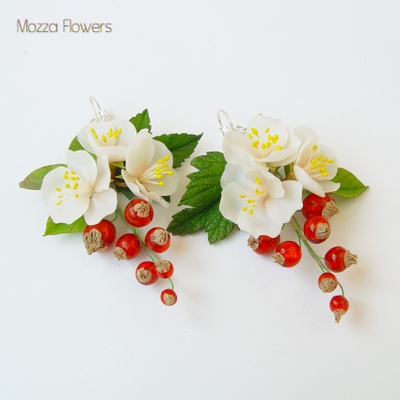 Серьги "Яблоня и красная смородина".