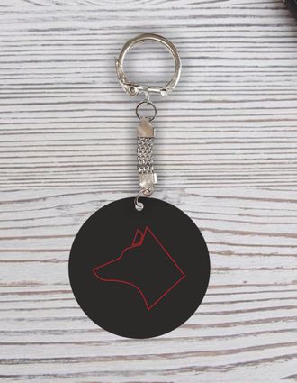 Брелок с гравировкой черно-красный талисман собака №142