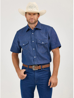 Рубашка Wrangler® Cowboy Cut® Short Sleeve RIGID Denim Shirt