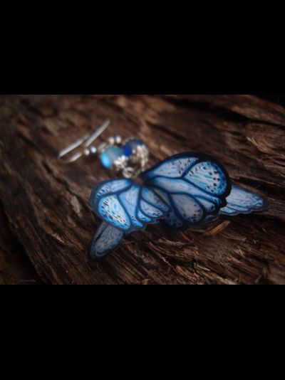 "Тайны небесных сфер", серьги с шёлковыми крылышками