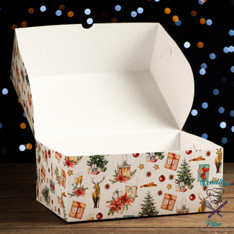 Коробка складная, двухсторонняя "Рождественский вечер", 25 х 17 х 10 см