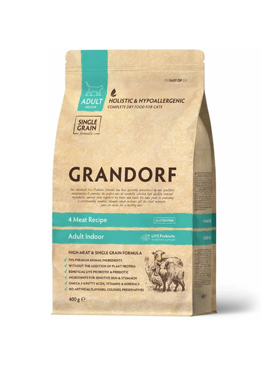 Grandorf (Грандорф) сухой корм для взрослых кошек, 4 вида мяса с пробиотиками, 400 г