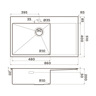МОЙКА OMOIKIRI AKISAME 86 SIDE LG-R (4997046) СВЕТЛОЕ ЗОЛОТО