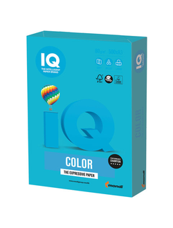 Бумага цветная IQ color БОЛЬШОЙ ФОРМАТ (297х420 мм), А3, 80 г/м2, 500 л., интенсив, светло-синяя, AB48