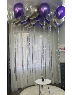 Шары фиолетовый хром, хром шампань , с конфетти и дождиком 24 шт под потолок