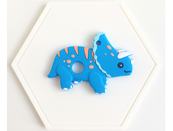 Грызунок из пищевого силикона Динозавр Трицератопс голубой